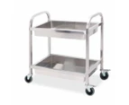 SOGA 2 Tier 75x40x83cm Stainless Steel Kitchen Trolley Bowl Collect Service Food Cart Small