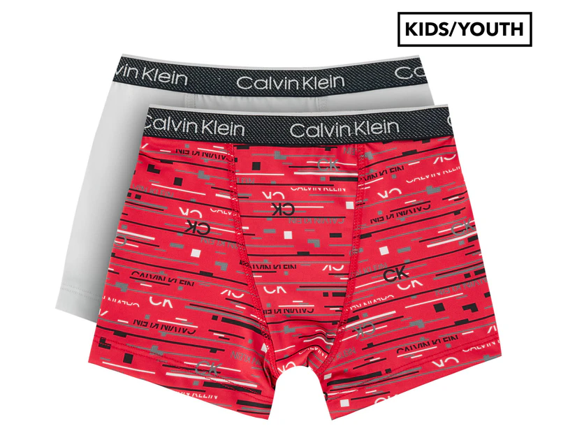 Calvin Klein Boys' Performance Boxer Briefs 2-Pack - Light Grey/Red Logo  Lines 