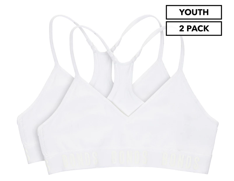 Bonds Youth Girls' Super Stretchies Seamfree Racerback Crop 2-Pack - White