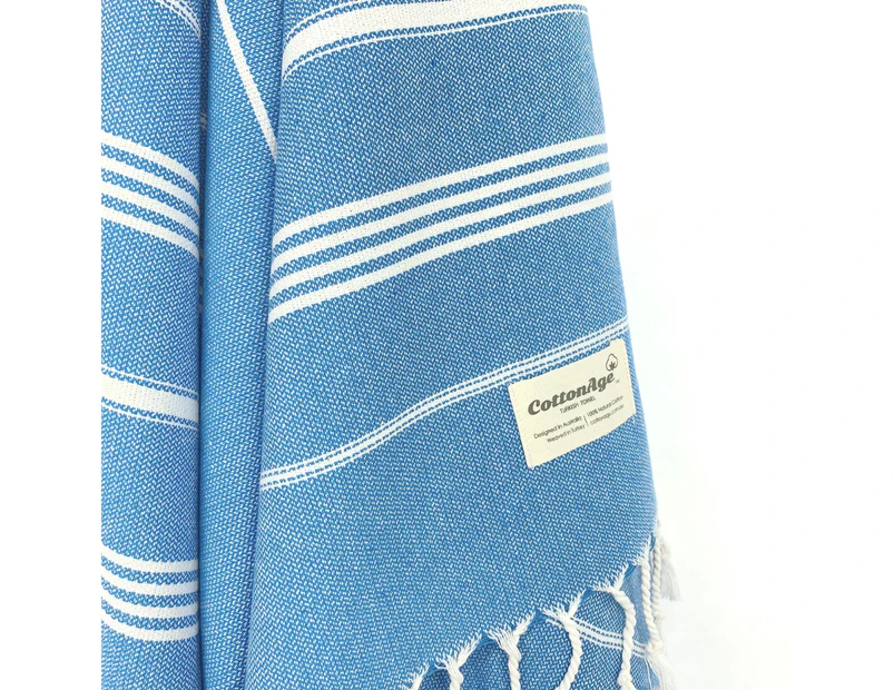 Turkish Towel, Beach Bath Towel, CottonAge Sapphire Series, 375g, Coral Blue