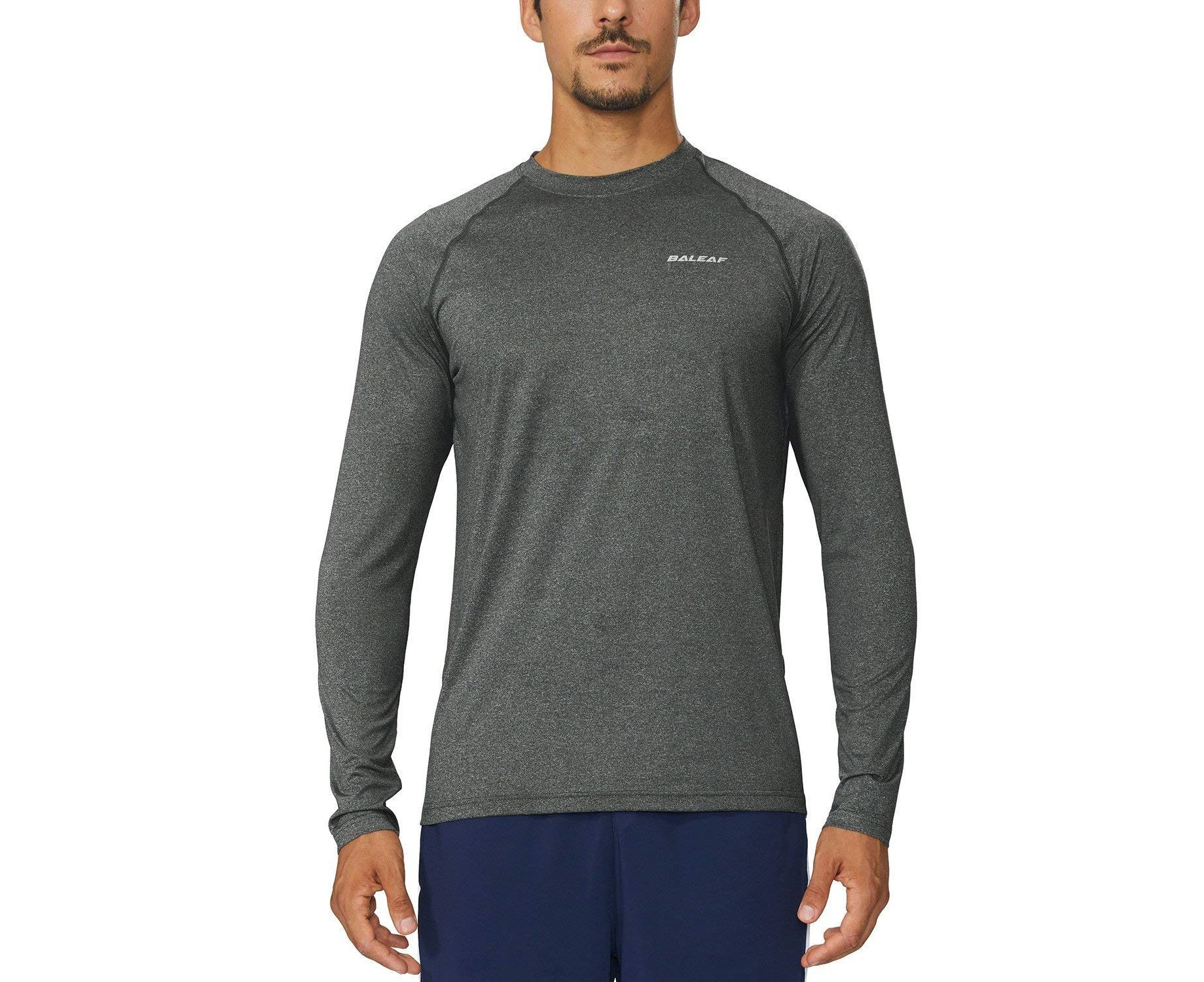 (X-Large, Grey) - BALEAF Men's Long Sleeve Running Shirt Cool Workout Tee