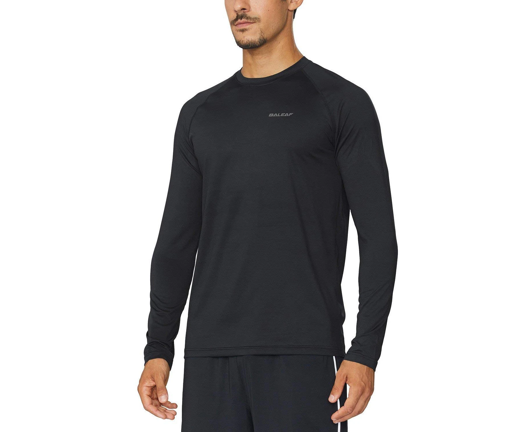 (Medium, Black) - BALEAF Men's Long Sleeve Running Shirt Cool Workout Tee