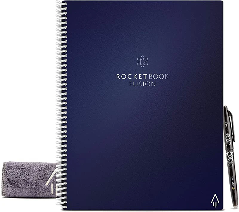 (Letter, Midnight Blue) - Rocketbook Fusion Smart Reusable Notebook - Calendar, To-Do Lists, and Note Template Pages with 1 Pilot Frixion Pen & 1 Microfibe