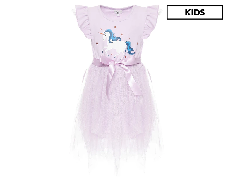 Gem Look Girls' Unicorn Shredded Tulle Dress - Lilac