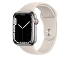Apple Watch Series 7 (GPS + Cellular) 45mm Silver Stainless Steel Case with Starlight Sport Band 1