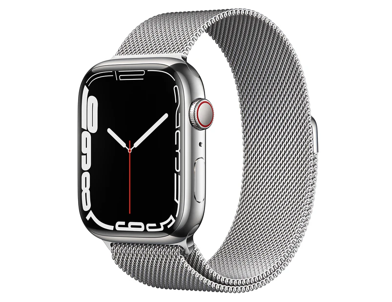 Apple Watch Series 7 (GPS + Cellular) 45mm Silver Stainless Steel Case with Silver Milanese Loop