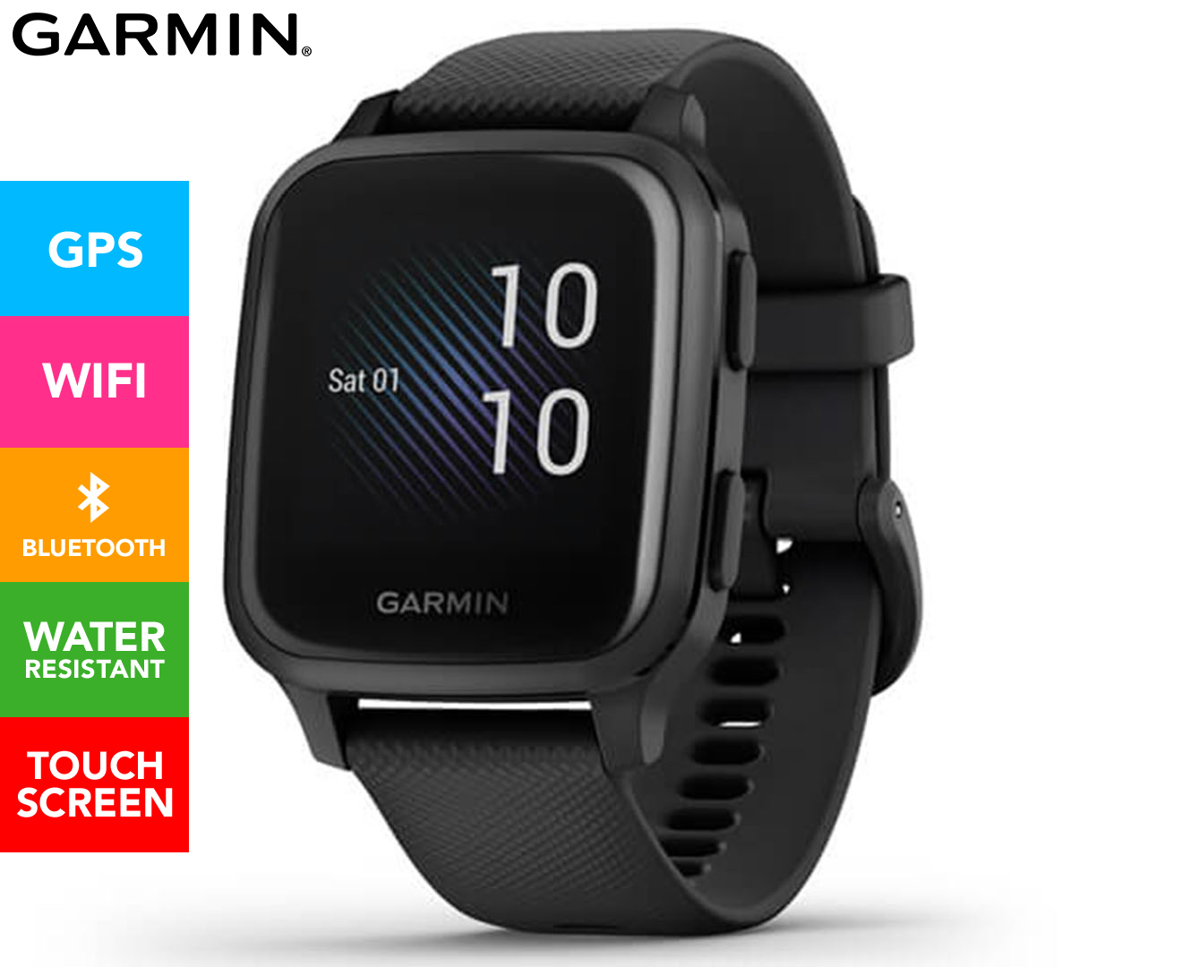  Garmin Venu Sq Music, GPS Smartwatch with Bright Touchscreen  Display, Features Music and Up To 6 Days of Battery Life, White and Slate :  Electronics