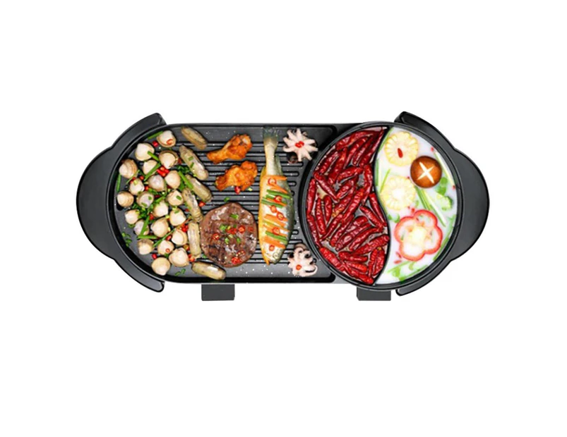 SOGA 2 in 1 Electric Non-Stick BBQ Teppanyaki Grill Plate Steamboat Hotpot 2-8 Person