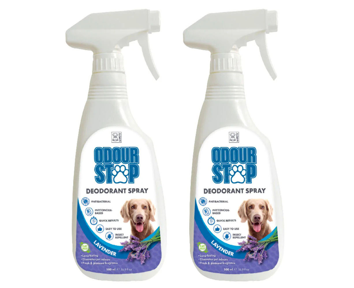 2x M-Pets Dog/Pet Antibacterial 500ml Deodorant Insect Repellent Spray Lavender