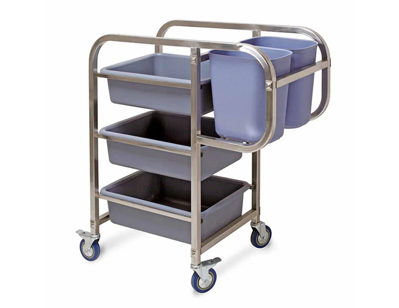 SOGA 3 Tier Food Trolley Food Waste Cart Five Buckets Kitchen Food Utility Square