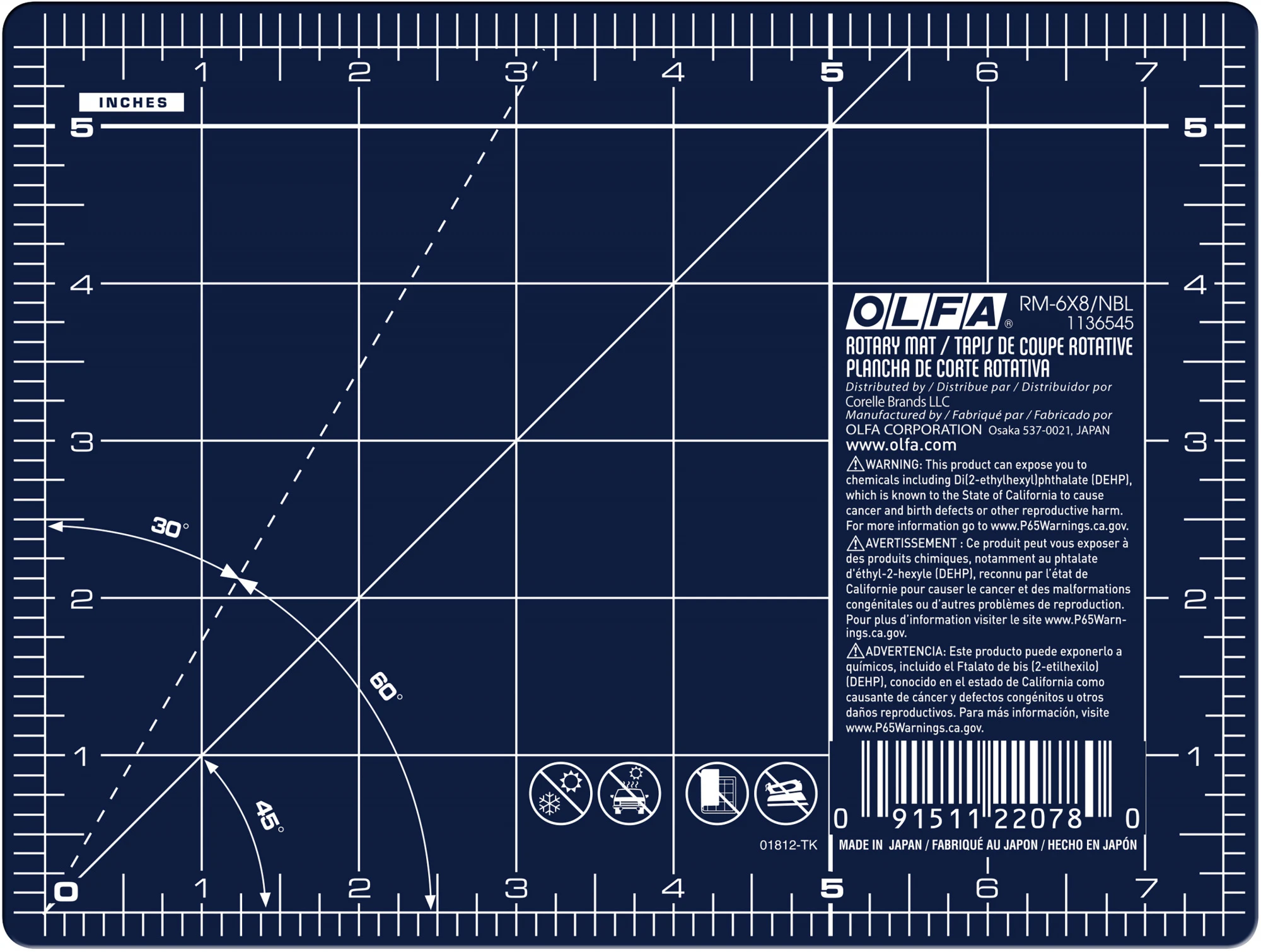 OLFA RM-6x8/NBL Cutting Mat, 6x8, blue