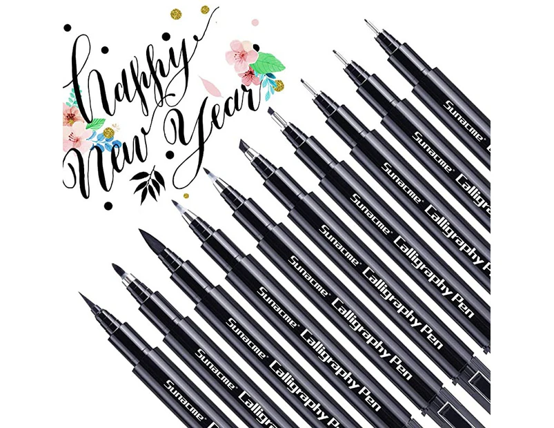 Calligraphy Pens, Hand Lettering Pen, Caligraphy Brush Pens Set for Beginner,  10 Size Brush Art Markers for Writing, Sketching, Drawing, Illustration,  Scra