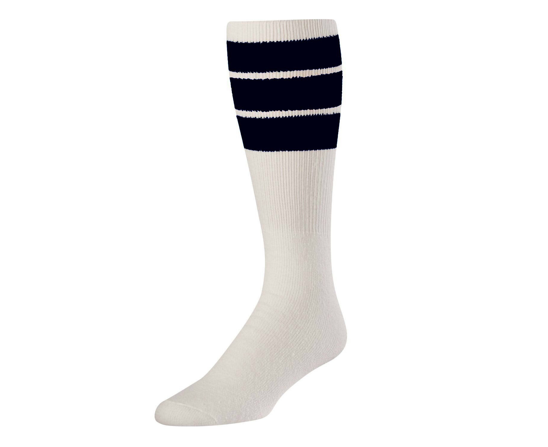 (Large, White/Navy) - TCK Retro 3 Stripe Tube Socks | Catch.com.au