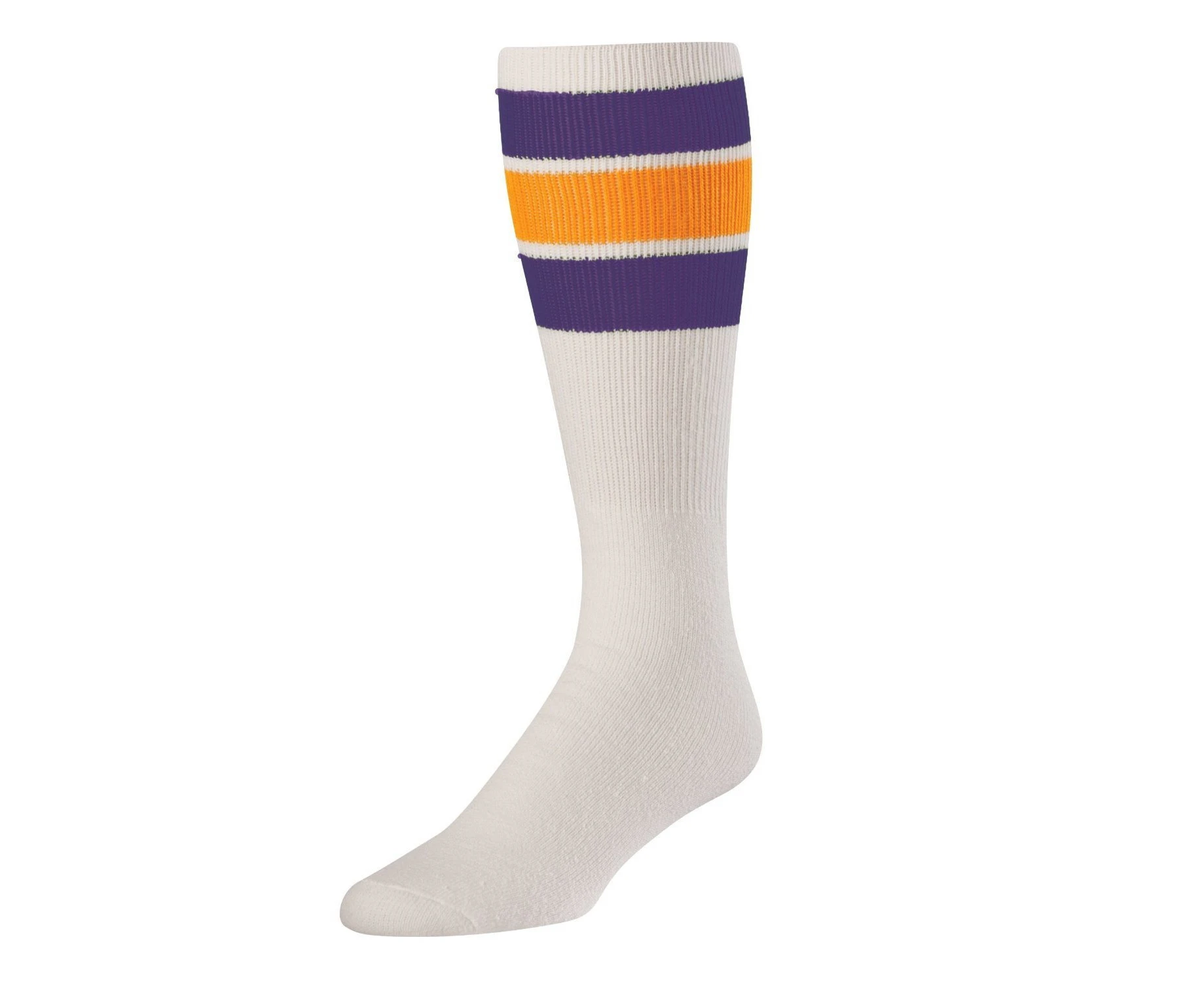 (Medium, Purple/Gold) - TCK Retro 3 Stripe Tube Socks