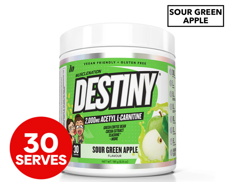 Muscle Nation Destiny Fat Burner Pre-Workout Sour Green Apple 195g / 30 Serves