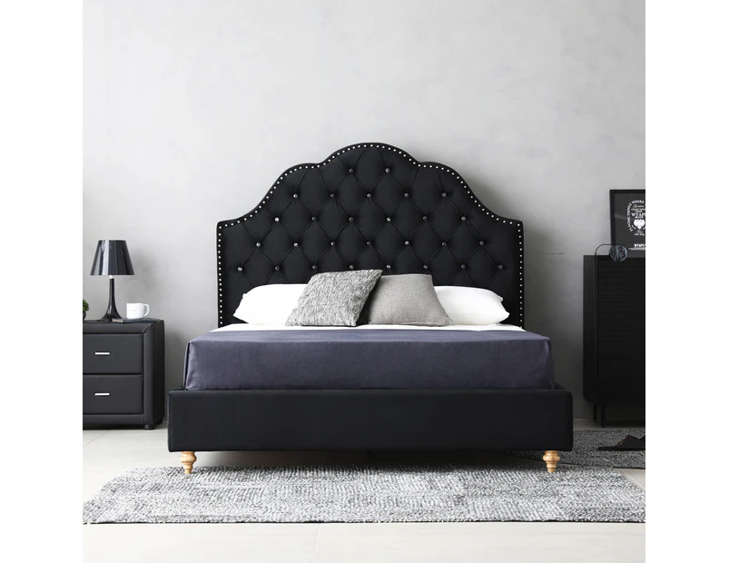 Luxor Velvet Bed with Tufted Diamond Black