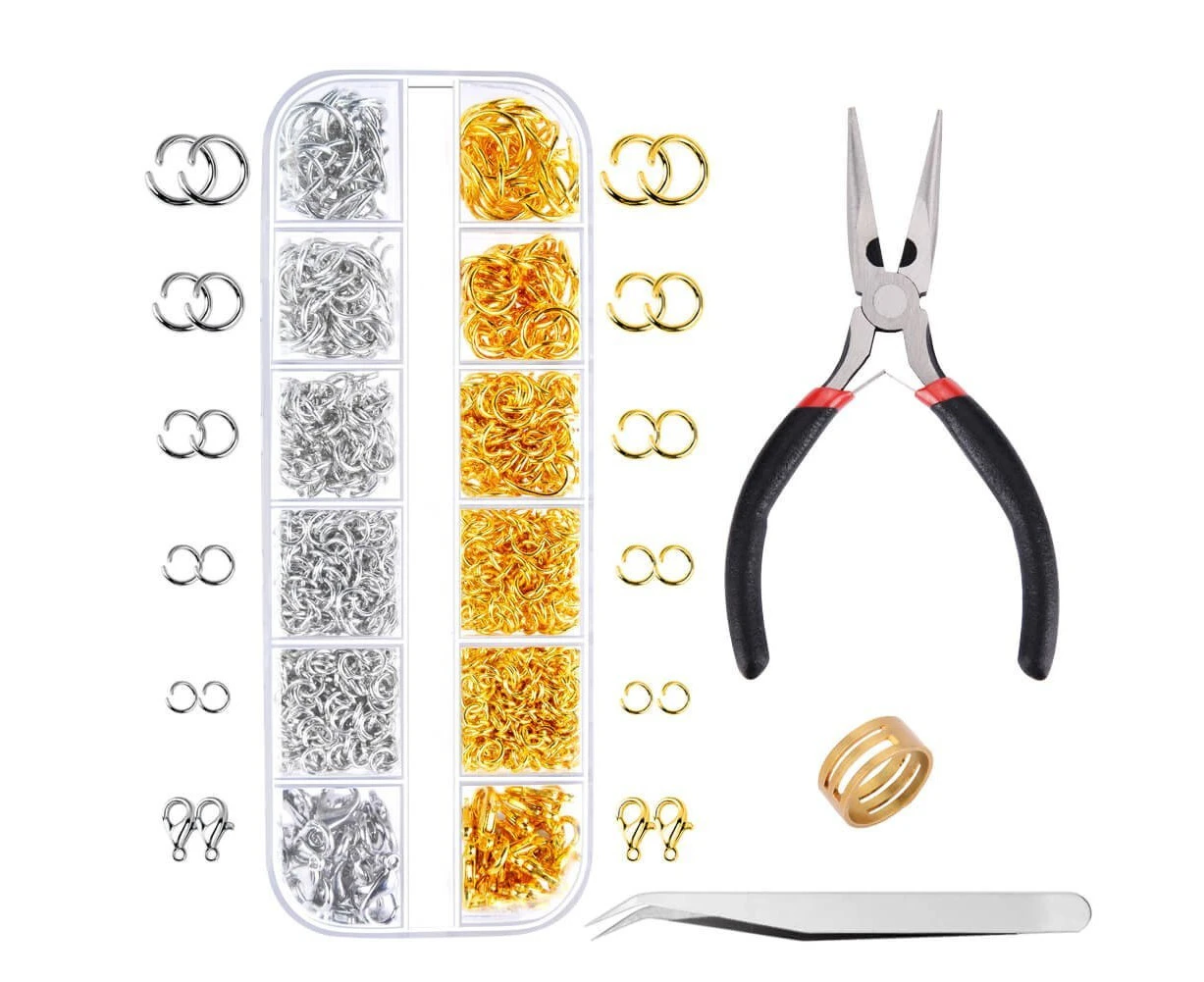Paxcoo 1200Pcs Open Jump Rings and Lobster Clasps Jewellery Findings Kit with Pliers for Jewellery Making (Silver and Gold)