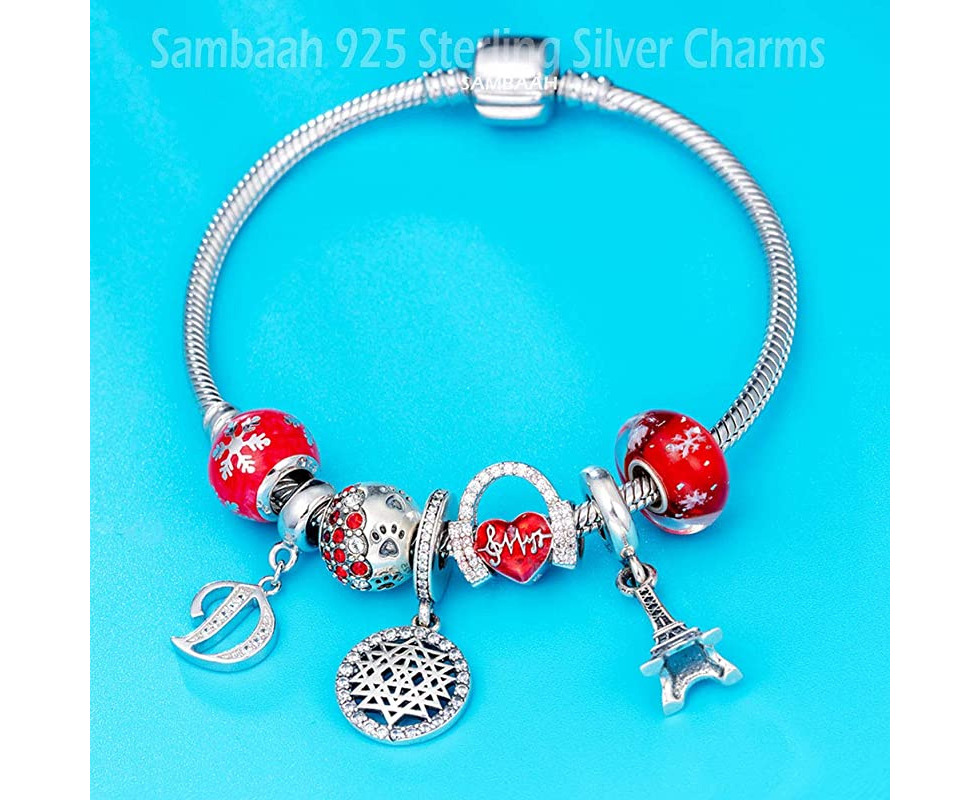 Sambaah Alphabet Charm Letter Beads Solid 925 Sterling Silver with Cubic Stones, Complete A~Z Gift options Fit Pandora European