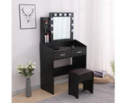 Dressing Table & Stool Set with Shelves and Lighted Mirror Black