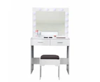 Vanity Set with Cushioned Stool and Lighted Mirror- White