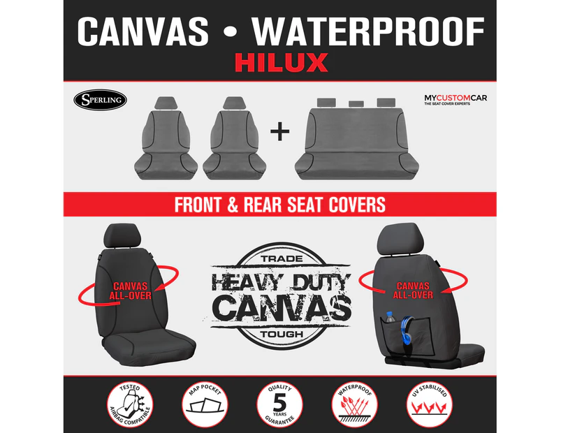 For Toyota HiLux Dual Cab 2009-2015 TRADIES Grey Canvas Seat Covers