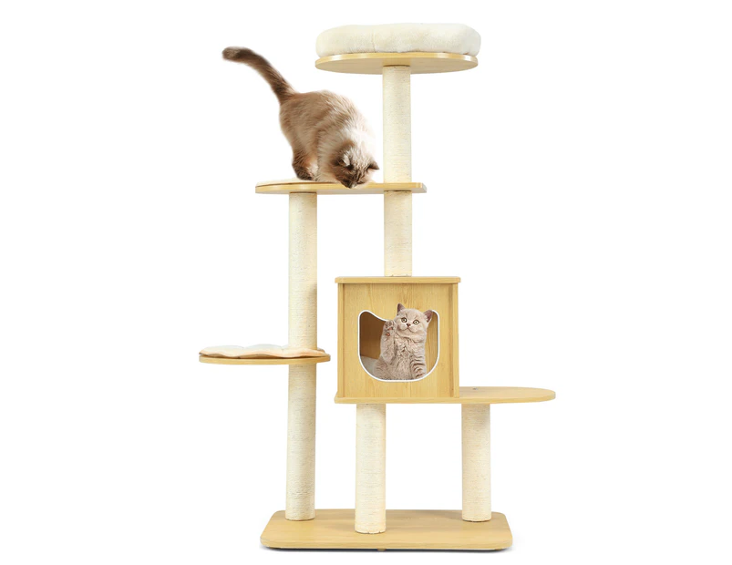 Giantex Modern Cat Tree Tower 135CM Cat Climbing Condos Stand Cat Playhouse w/5 Level Activities Platform & Sisal Rope Scratching Posts