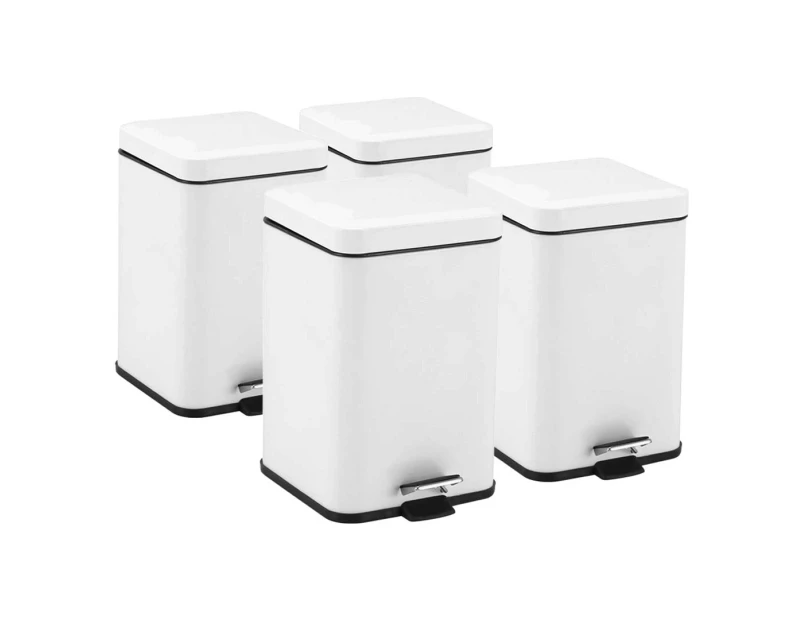SOGA 4X 12L Foot Pedal Stainless Steel Rubbish Recycling Garbage Waste Trash Bin Square White