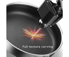304 Stainless Steel Frying Pan Non-Stick Cooking Frypan Cookware 30cm Honeycomb Single Sided - 30cm with lid