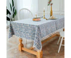 Bestier Tassel Cotton Linen Tablecloths Dustproof Table Cover for Kitchen Dinning Room Party-Blue