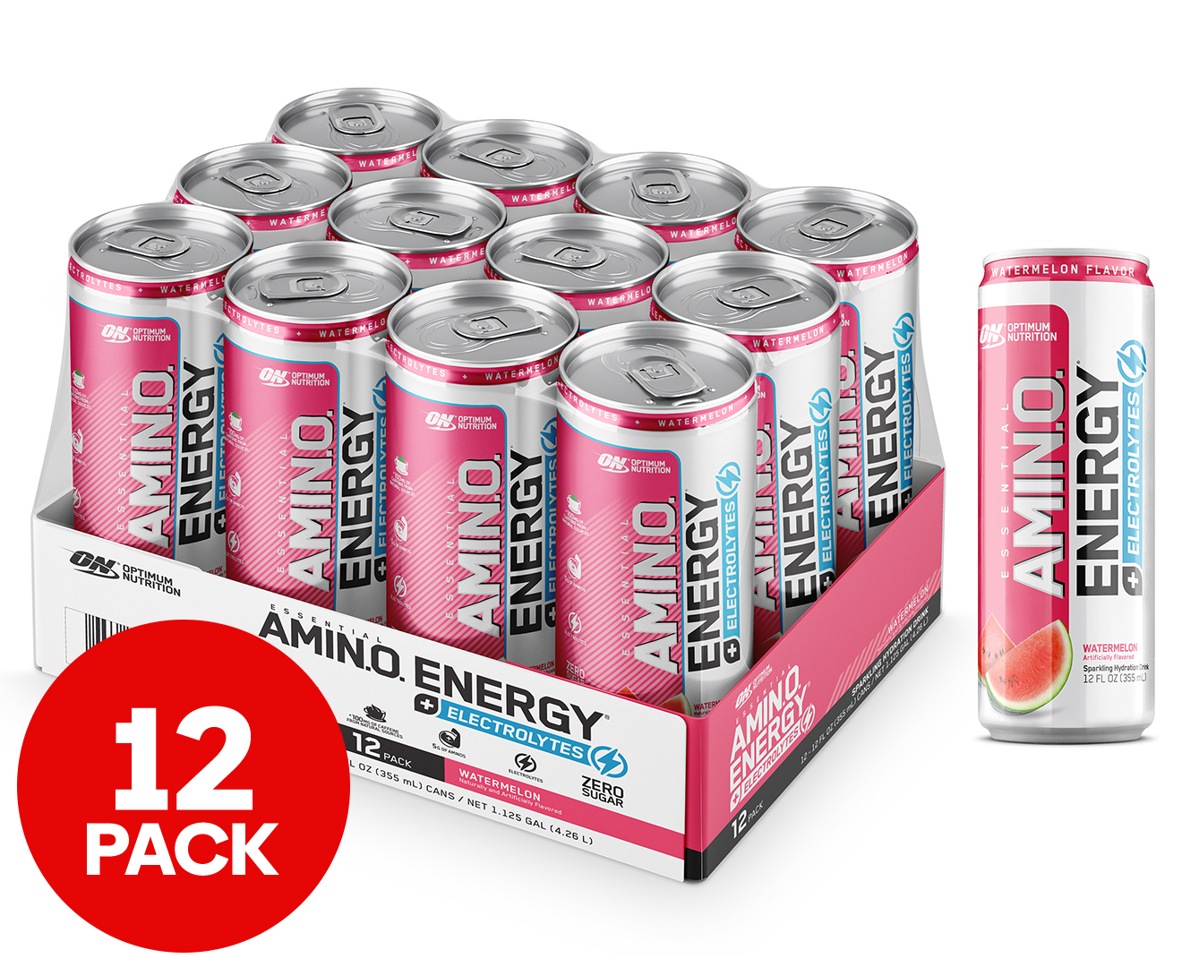 12 x Optimum Nutrition Essential Amino Energy + Electrolytes Sparkling ...