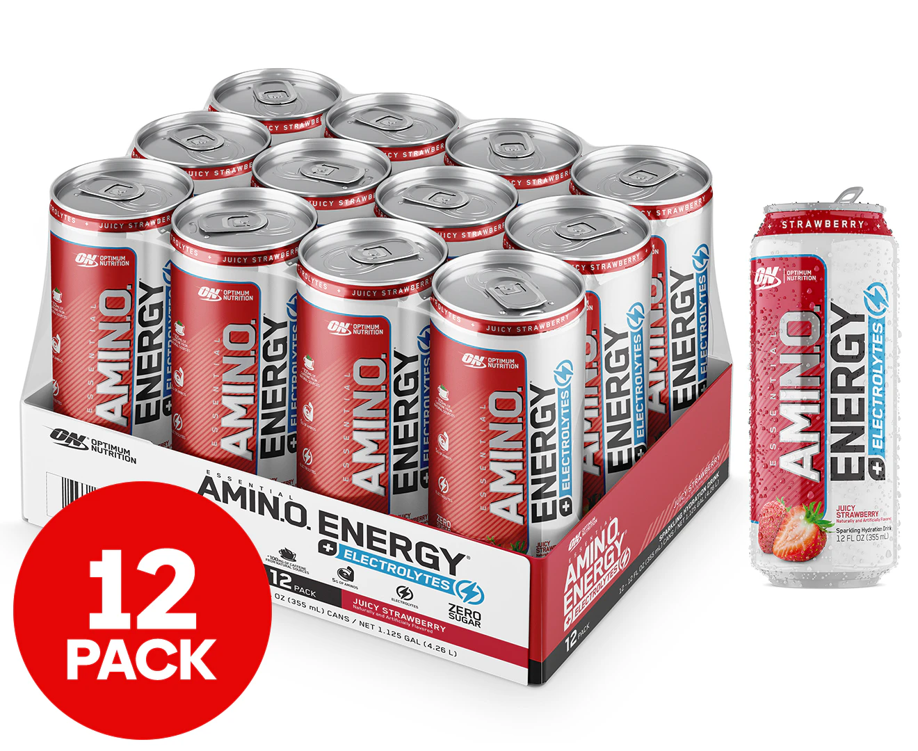 12 x Essential Amino Energy + Electrolytes Sparkling Hydration Drink 355mL - Strawberry