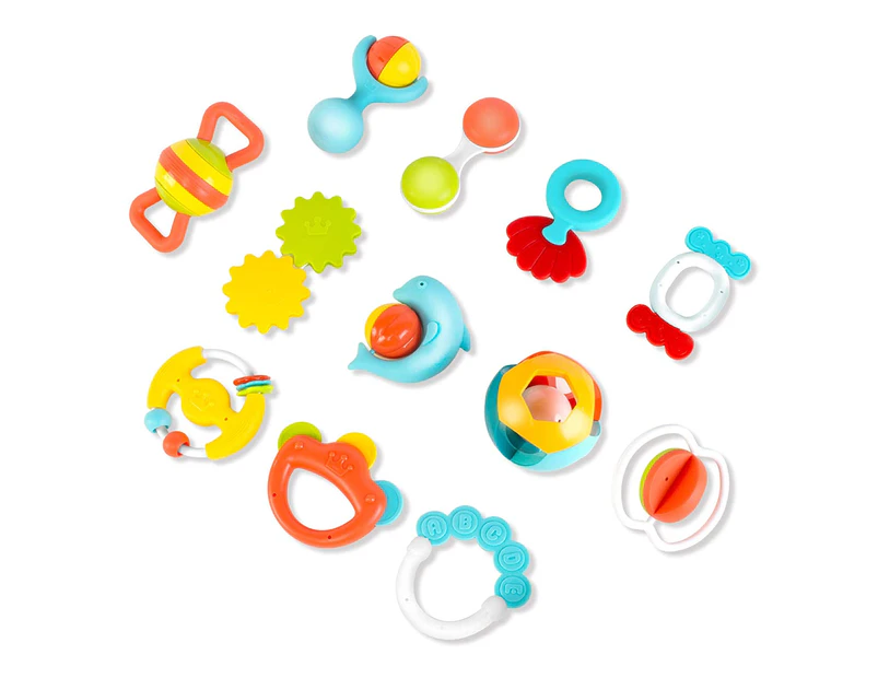 12PCS Baby Rattle Teething Toys Teether Grab Shaker Spin Infant Newborn Gift Set