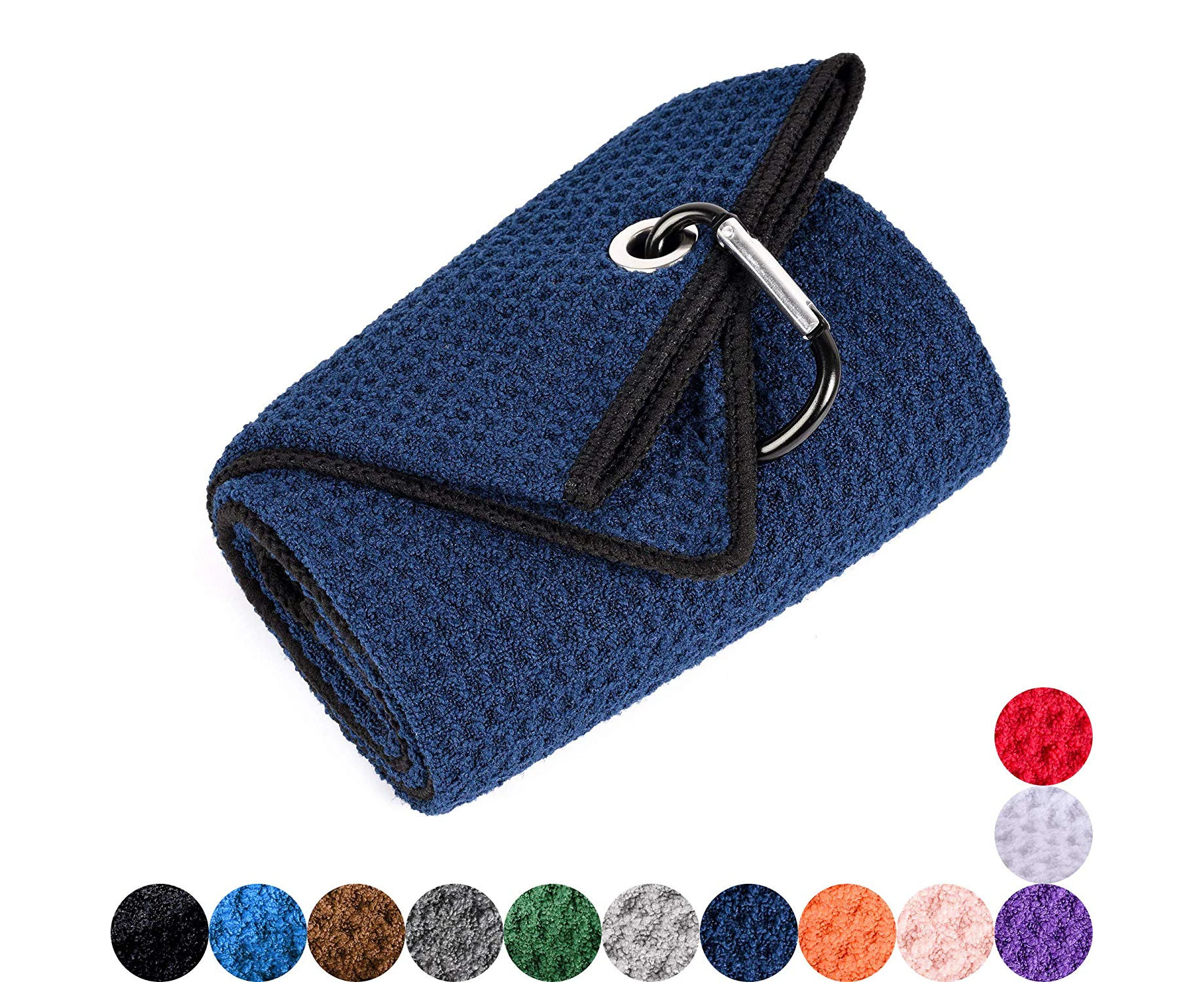 (Navy/Black) - Mile High Life Tri-fold Golf Towel | Premium Microfiber Fabric | Waffle Pattern | Heavy Duty Carabiner Clip | 14 Colour Options