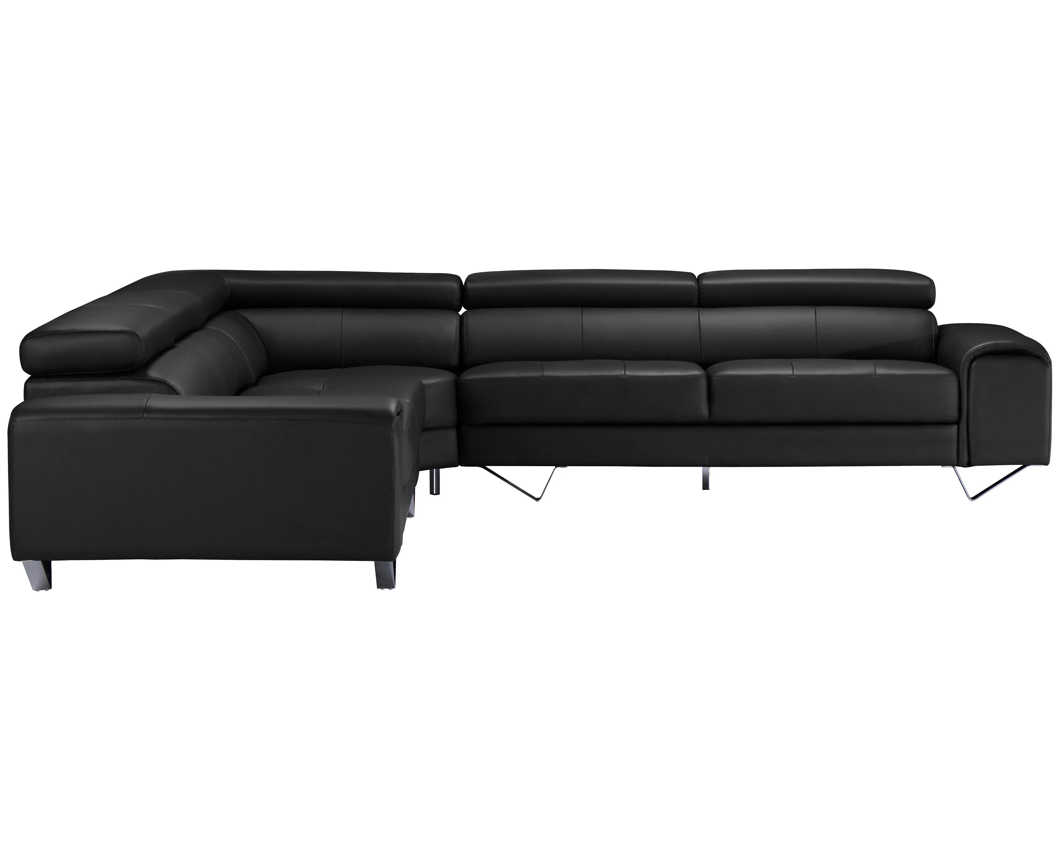 Astrid Corner Modular 2 Seater Sofa Lounge Leather Upholstered Couch Solid Wood Frame With Metal Legs- Black