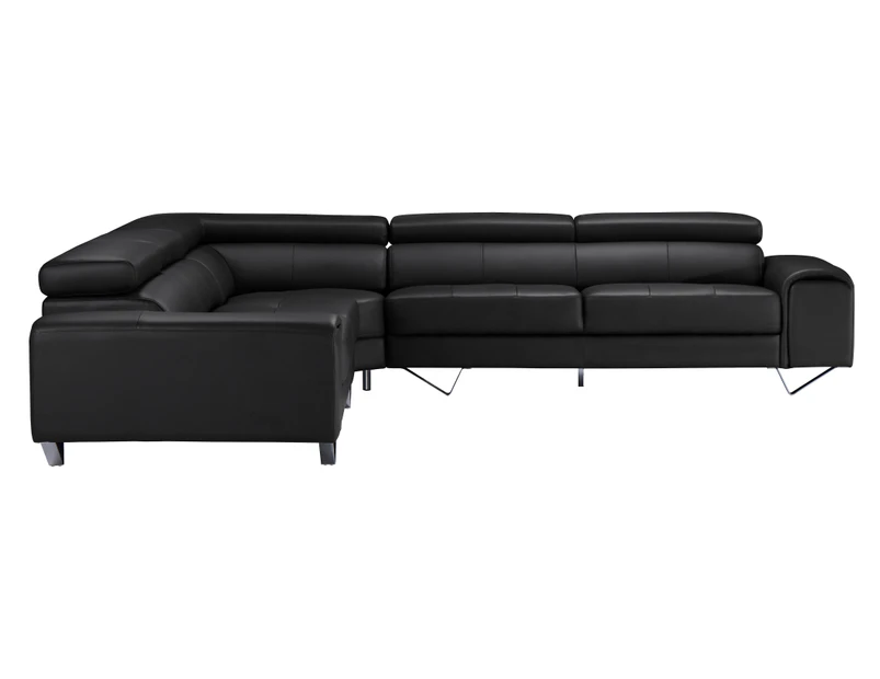 Astrid Corner Modular 2 Seater Sofa Lounge Leather Upholstered Couch Solid Wood Frame With Metal Legs- Black