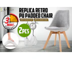 La Bella 2 Set Retro Dining Cafe Chair Padded Seat - Grey
