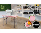 Paw Mat Pet Grooming Salon Table Foldable Carry Height Adjustable Anti Slip 97cm - Pink