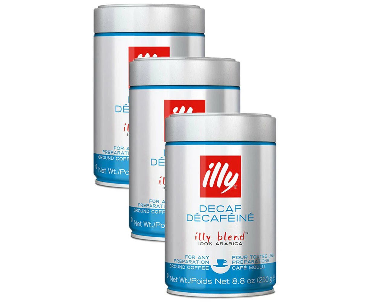 3x Illy 250g Decaf Espresso Arabica Ground Coffee Classic Roast/Sweet Notes