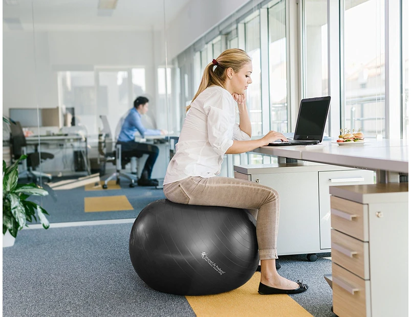 (75 cm, Black) - Exercise Ball for Yoga, Balance, Stability from SmarterLife - Fitness, Pilates, Birthing, Therapy, Office Ball Chair, Classroom Flexible S
