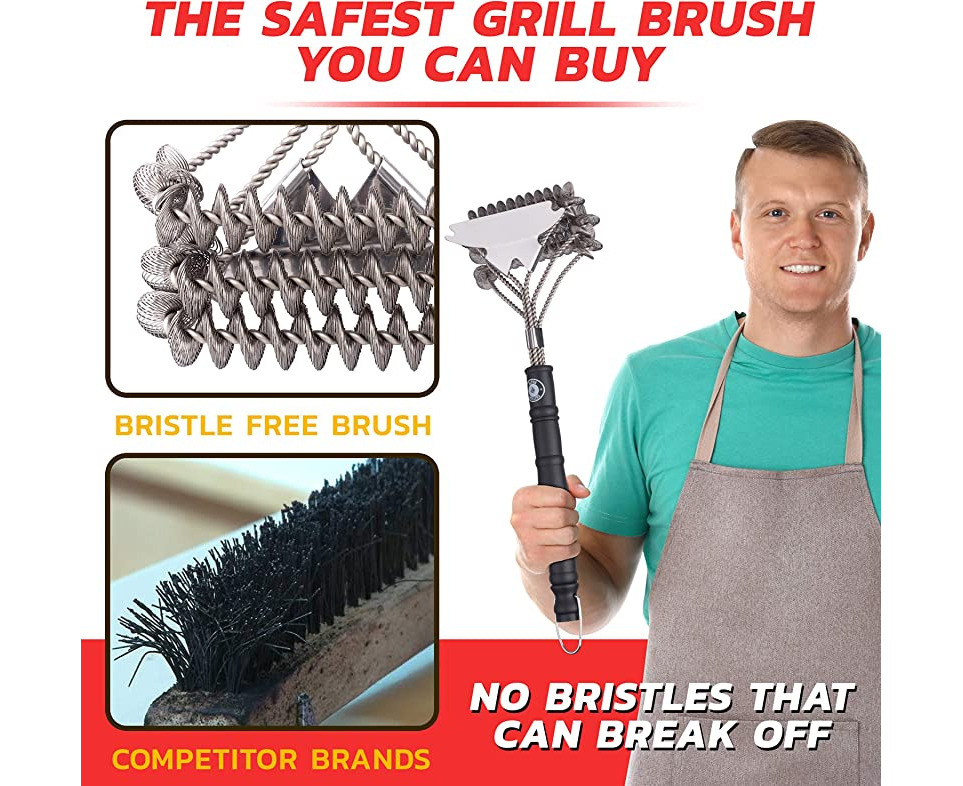 Alpha Grillers Grill Brush Bristle Free. Best Safe BBQ Cleaner with Extra  Wide Scraper. Perfect 43cm Stainless Steel Tools for All Grill Types,  Including W