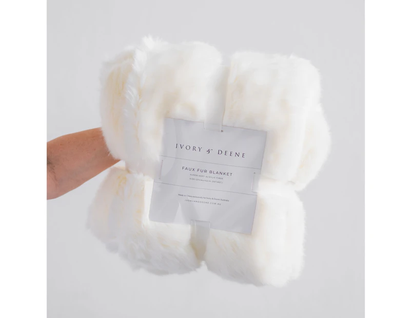 Luxury Faux Fur Throw Blanket - White Fox