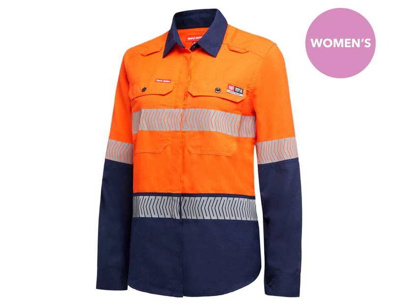 Hard Yakka Women's ShieldTec Fire Retardant Hi-Vis Two-Tone Shirt - Orange/Navy