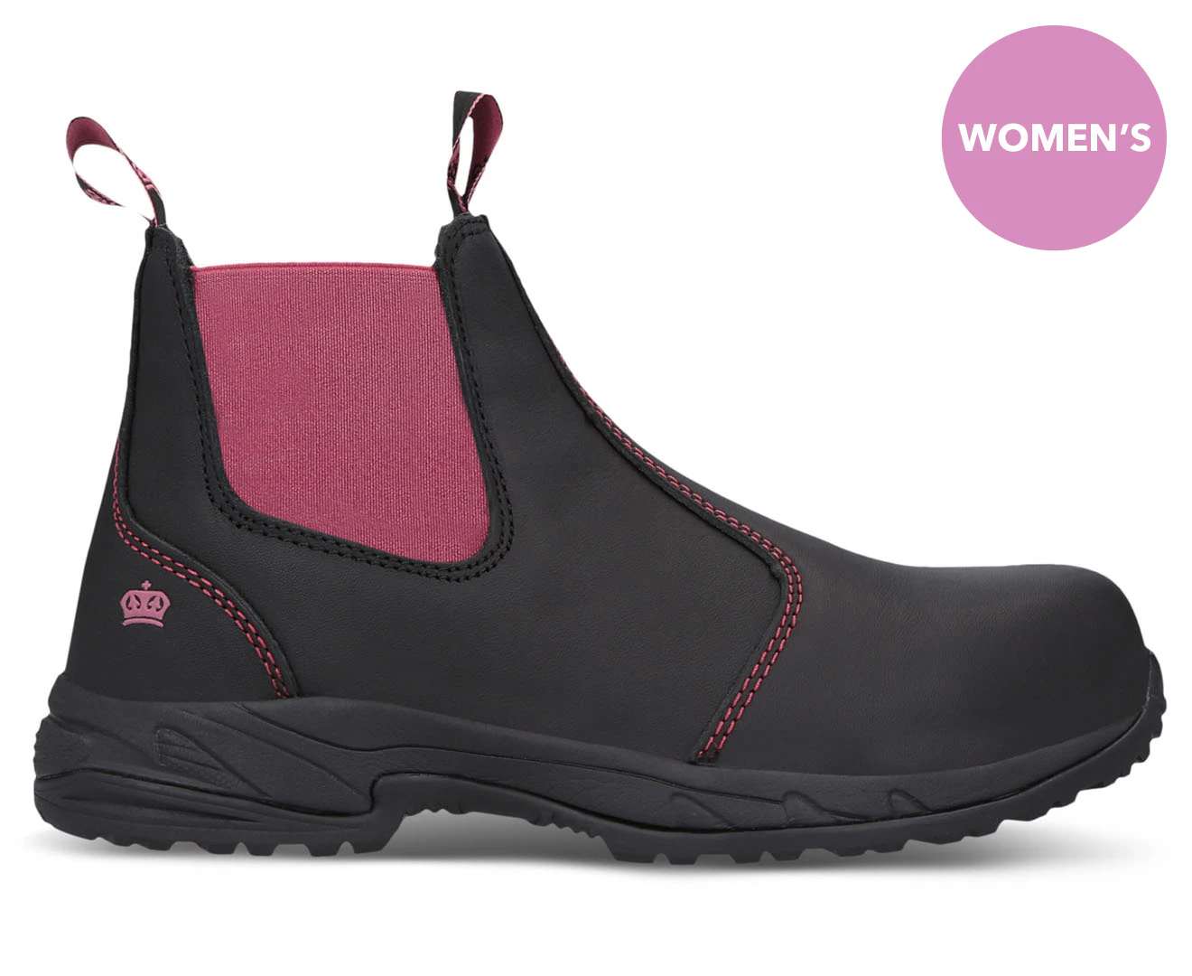 KingGee Women's Tradie Pull Up Work Boots - Black/Pink