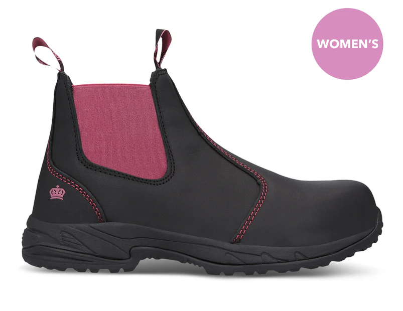 KingGee Women's Tradie Pull Up Work Boots - Black/Pink