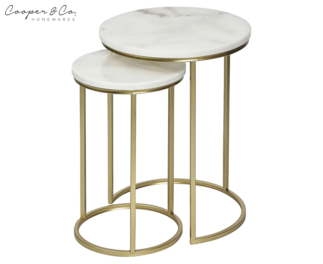 Cooper & Co. 2-Piece Marble Ada Nested Side Table Set - Gold/White