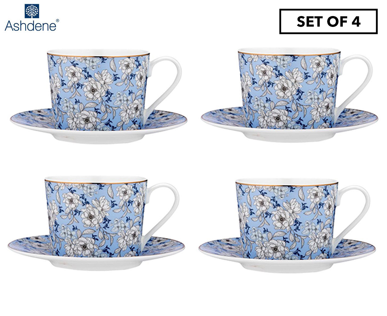 set-of-4-ashdene-240ml-vintage-floral-cup-saucer-set-dusty-blue