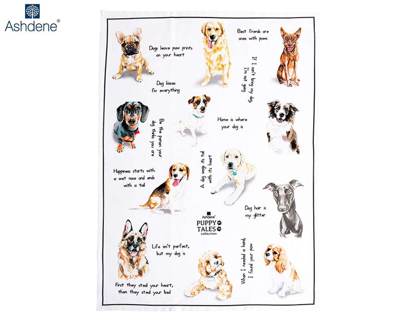 ashdene-puppy-tales-kitchen-towel-white-multi-catch-co-nz