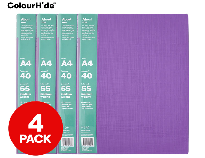 4 x ColourHide A4 40-Pocket My Big Display Book - Purple