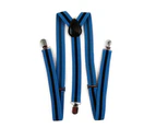Mens Adjustable Light Blue & Black Striped Patterned Suspenders Fabric