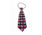 Kids Boys Black & Pink Patterned Elastic Neck Tie - Dog Heart Diamond Polyester
